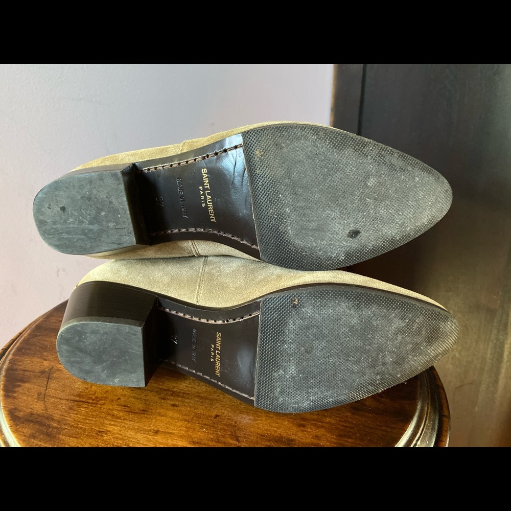Saint Laurent Taupe Suede Ankle Boots with Buckle - Picture 5 of 11